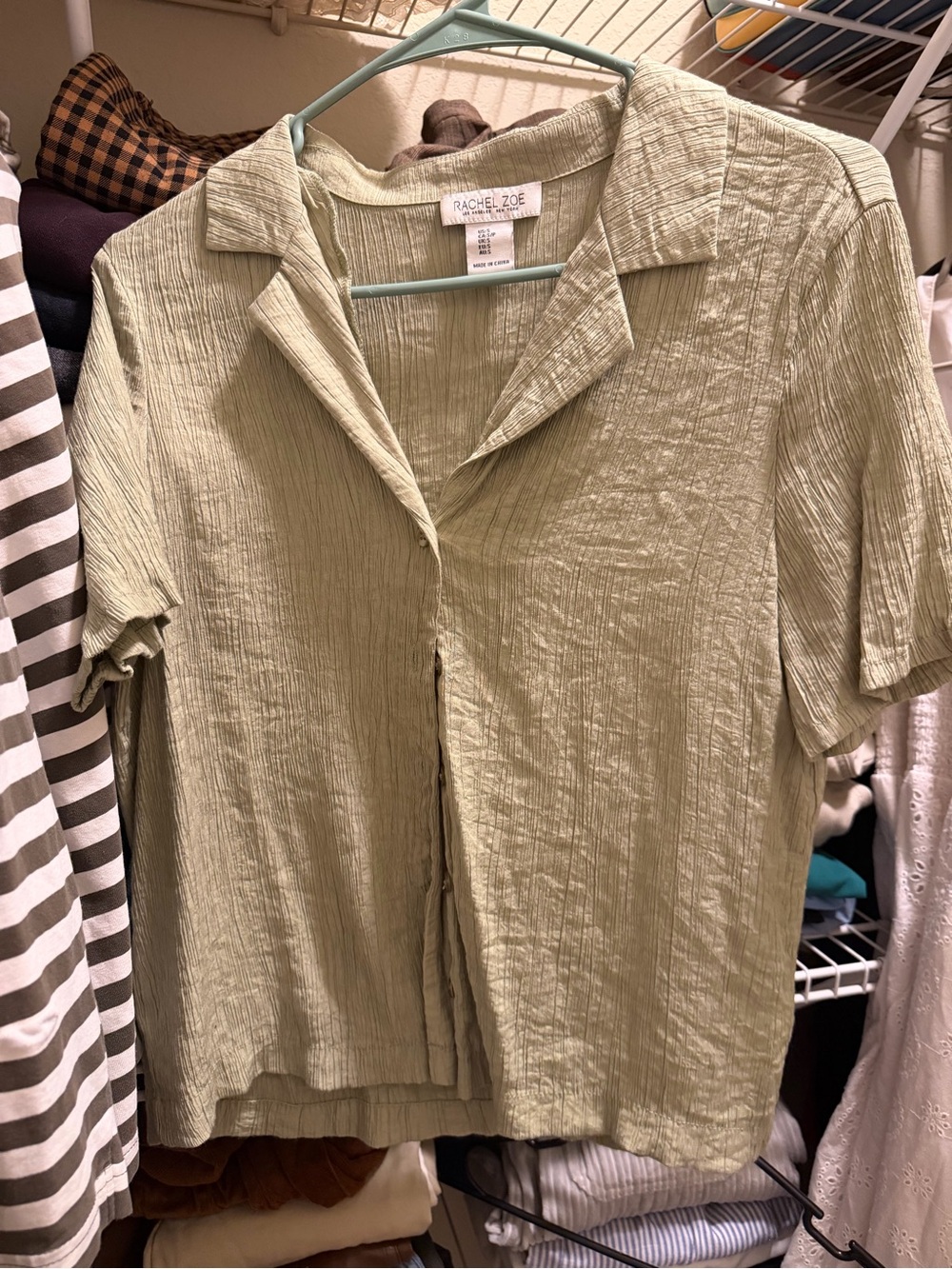 Rachel Zoe Sage Green Short Sleeve Button-Front Top